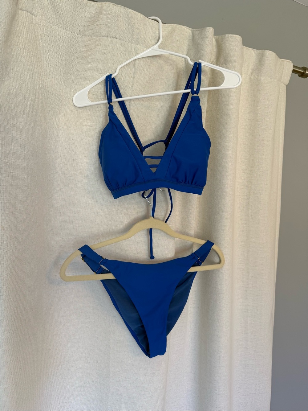Blue Strappy V-Neck Bikini Set